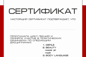 Сертификат модельному агентству ВАМП