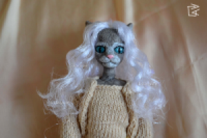 Кукла кошка серая из полимерной глины