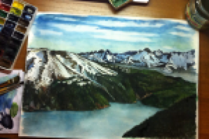 Акварель, Горный пейзаж