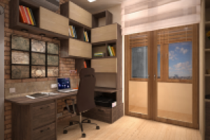 спальня с кабинетом в трехкомнатной квартире