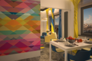 Яркая кухня в однокомнатной квартире