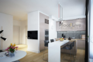 Визуализация столовой зоны в двухуровневой квартире Красногорске