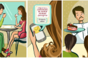 Комикс-иллюстрация, поясняющая работу мобильного приложения