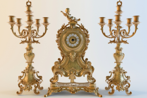 Старинные часы и подсвечники. 3D модель