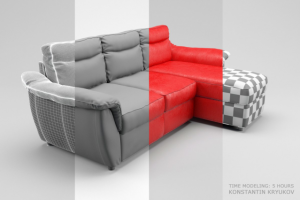 Модель красного дивана. Текстура кожи