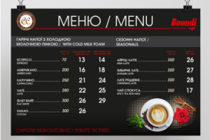 Меню для кофейни