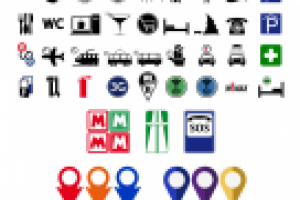 Набор навигационных, транспортных и туристических иконок