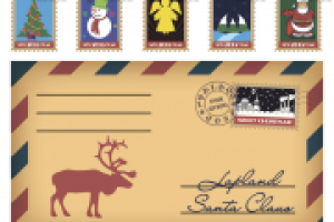 Почтовый конверт и марки на новогоднюю и рождественскую тематики