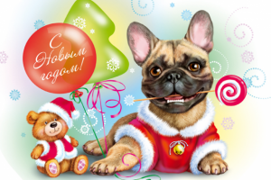 Бульдог новогодний