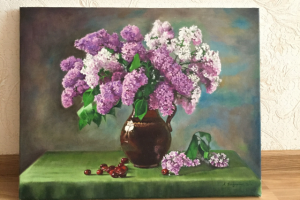 Натюрморт маслом, Букет сирени.