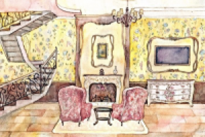 Эскиз гостинной. Акварель