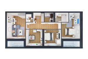 Вид сверху, визуализация квартиры для застройщика