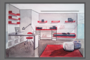 Эскиз комнаты отдыха подростков (ручная графика)