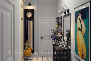 Дизайн и 3d визуализация прихожей в ретро стиле