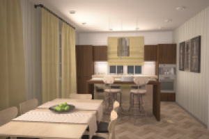 Интерьер кухни-гостиной в загородном доме