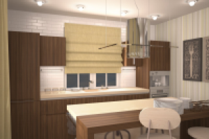 Интерьер кухни-гостиной в загородном доме