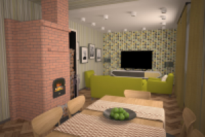 Интерьер кухни-гостиной в загородном доме