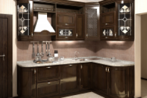 Кухня с деревянными фасадами углова