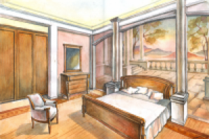 Эскиз интерьера спальни