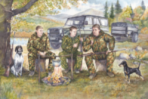 Иллюстрация для календаря. Охотники на привале