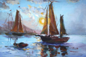 Морской пейзаж. Темперные краски.