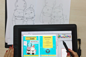 Дизайн кофейного флаера с фирменным персонажем