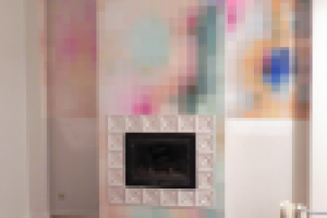 Роспись камина в современном стиле Пиксели.