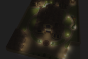 Проект благоустройства участка в естественном стиле, подсветка