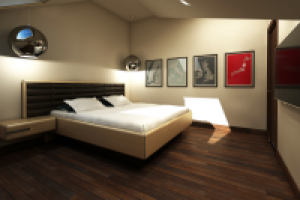 Интерьер гостевой спальни на мансарде