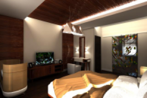 Интерьер спальни в коттедже