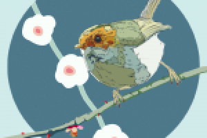 птичка на цветущей веточке