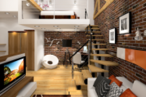 Интерьер квартиры-студии на мансардном этаже