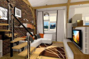 Интерьер квартиры-студии на мансардном этаже