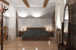 2 этаж бани, зона с кроватью, Лофт