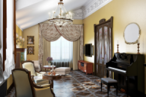 Варианты визуализации гостиной загор. дома