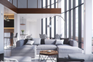 Современная гостиная в пентхаусе