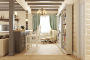 Интерьер гостиной с камином