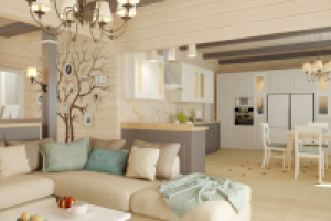 Интерьер гостиной с камином