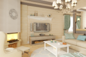 Интерьер гостиной с камином