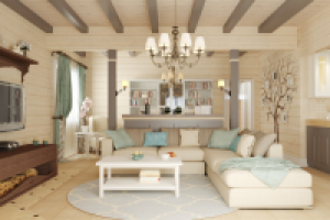 Интерьер гостиной с камином