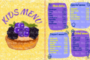 Детское меню с нарисованным вручную пирожным и дудл-элементами