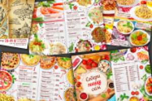 Меню для кафе "Марио плюс" с обработкой фотографий блюд