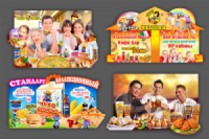 Фигурные световые короба внутри кафе