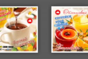 Световые короба внутри кафе размером 1 м х 1 м