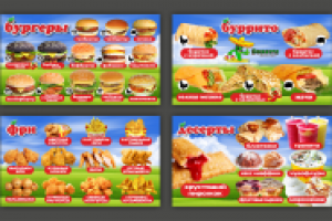 Световые короба внутри кафе с ассортиментом блюд