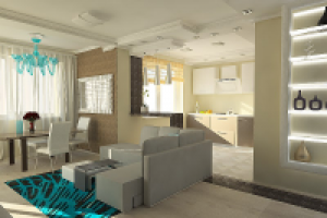 Гостиная в пастельных тонах с акцентным цветом