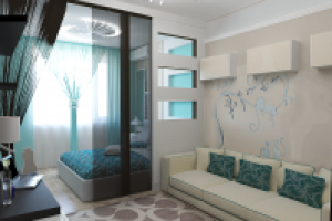 Гостиная спальня. Нежное сочетание Бежевого и бирюзового