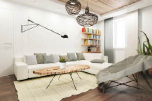 Гостиная с включением натуральных материалов