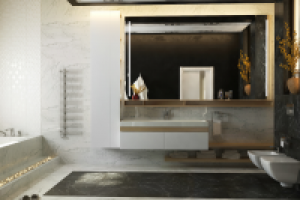 Ванна Ч/Б со стеклянным подиумом, подсветкой и галькой