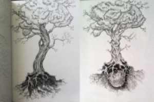 эскиз тату (дерево и яблоко)